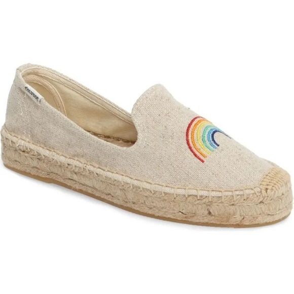 Soludos Ashkhan Women's espadrille Flats rainbow on tan canvas - Picture 1 of 9